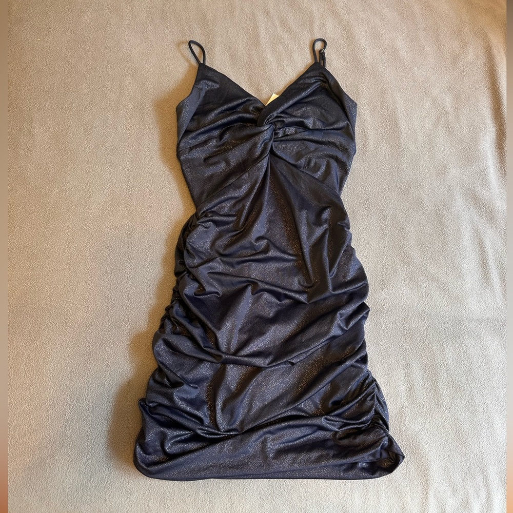 Lucy in the Sky Talia Glitter Front Twist Dress in Navy